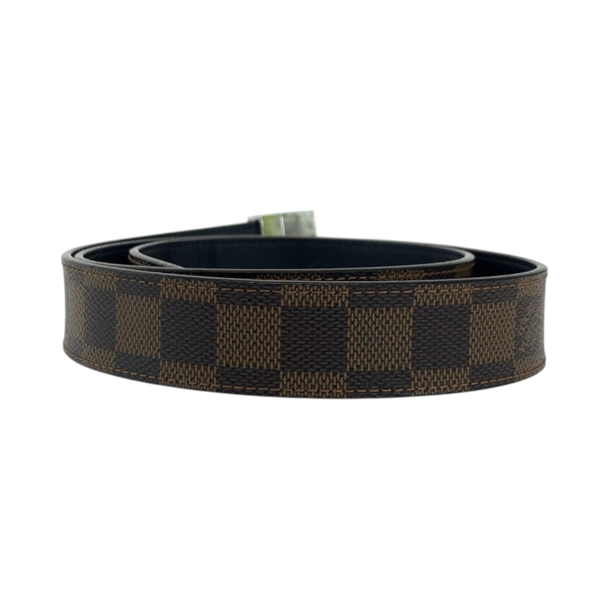 LOUIS VUITTON belt M6803 PVC Brown Silver Metal belt Damier Sainteure Carre mens 36