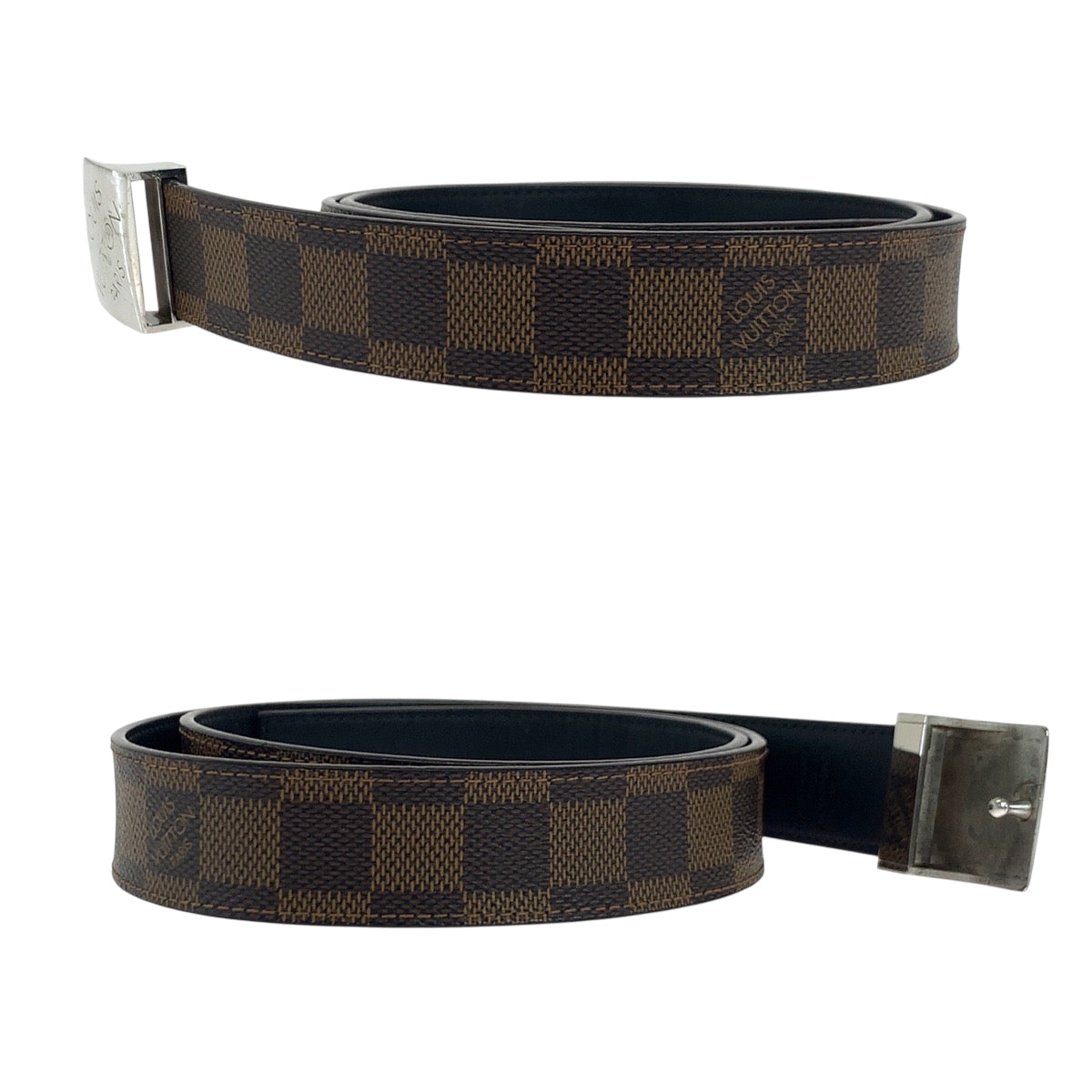 LOUIS VUITTON belt M6803 PVC Brown Silver Metal belt Damier Sainteure Carre mens 36