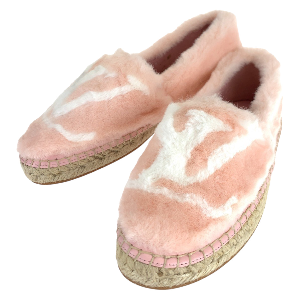 LOUIS VUITTON Slip-on 1A51OI Fake fur Pink white Slip-on espadrilles Seashore Line Women 35
