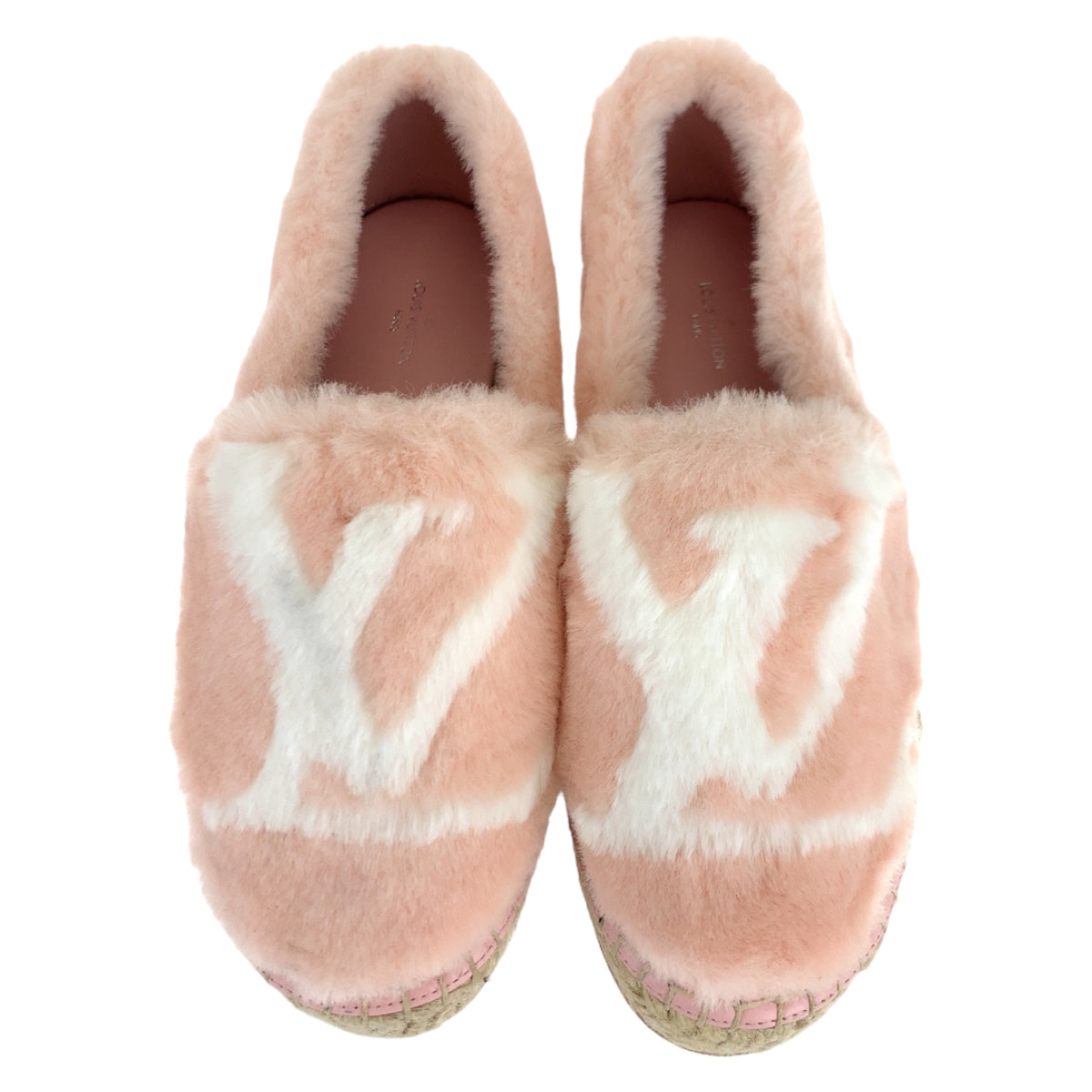 LOUIS VUITTON Slip-on 1A51OI Fake fur Pink white Slip-on espadrilles Seashore Line Women 35