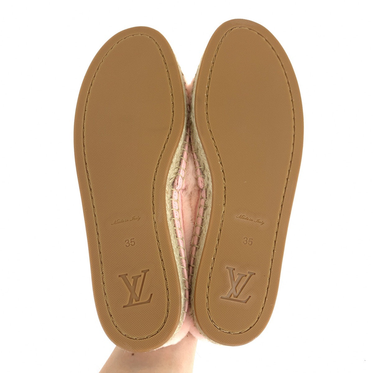 LOUIS VUITTON Slip-on 1A51OI Fake fur Pink white Slip-on espadrilles Seashore Line Women 35
