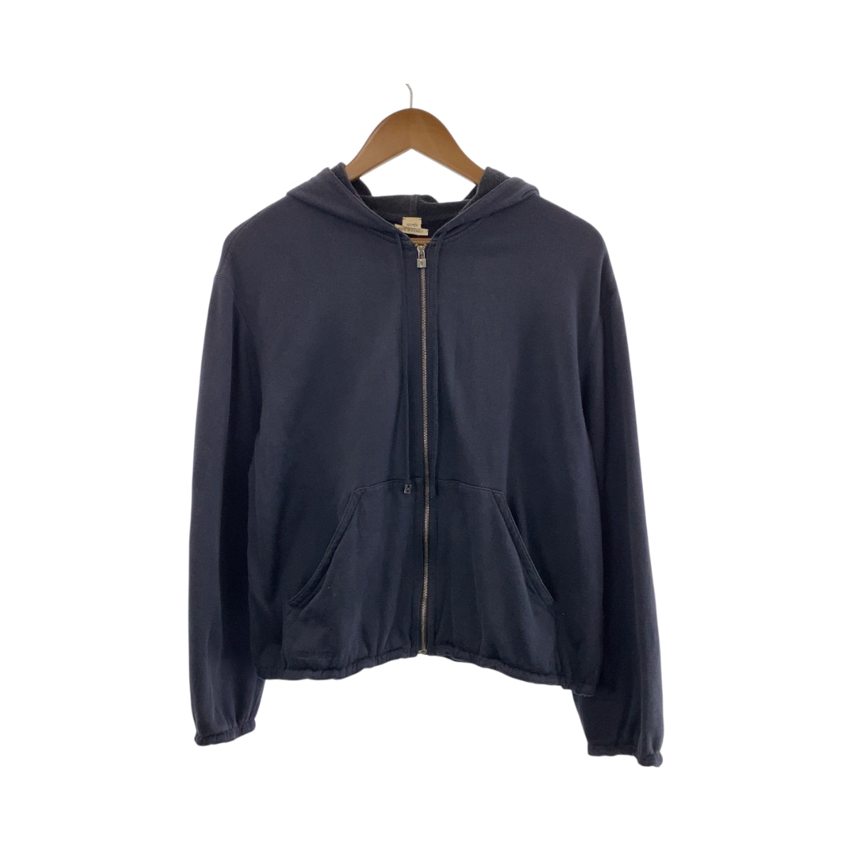 HERMES Hoodie Cotton, Silk Navy SilverMetal Zip-up Hoodie Unisex Women 38