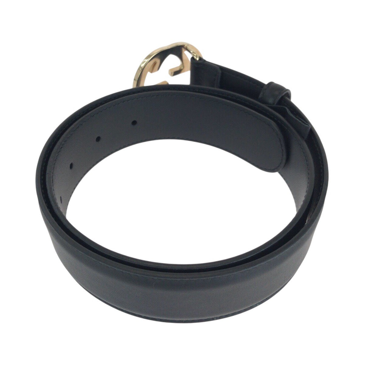 GUCCI belt 370543 leather Black GoldMetal Belts Unisex Interlocking mens(Unisex) 30
