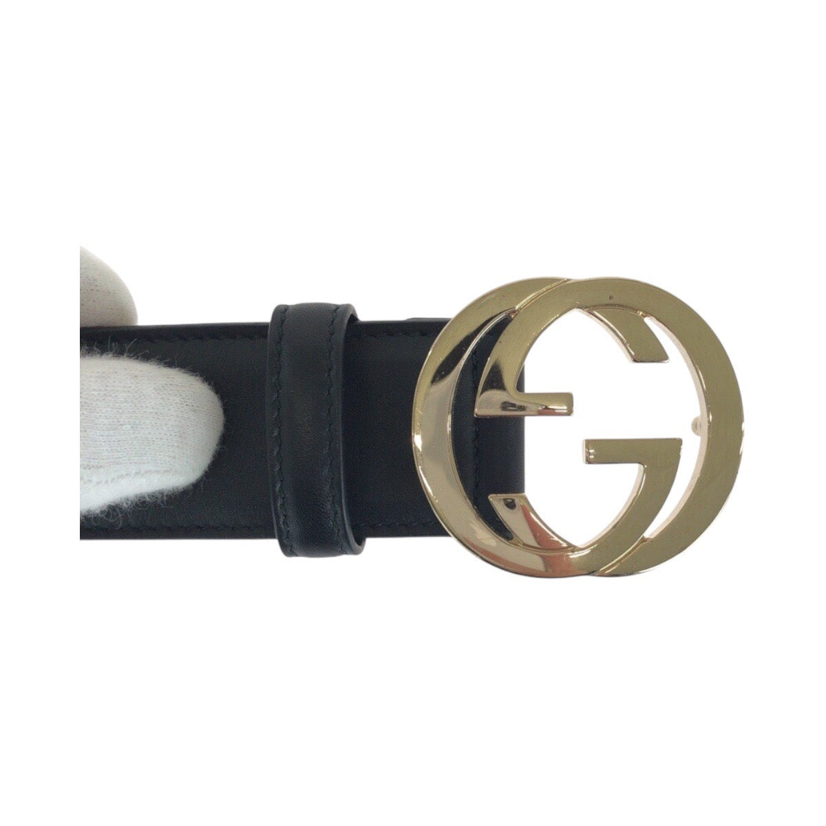 GUCCI belt 370543 leather Black GoldMetal Belts Unisex Interlocking mens(Unisex) 30