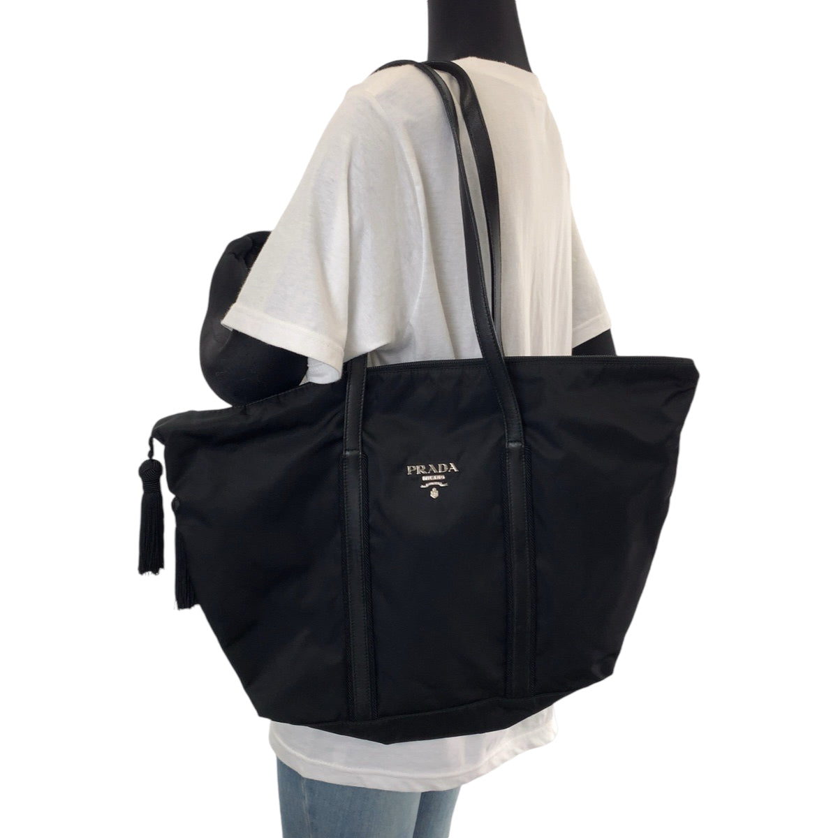 PRADA Tote Bag BR3920 Nylon Black SilverMetal Tote Bag Shoulder Bag Test Triangle With logo Fringe Women