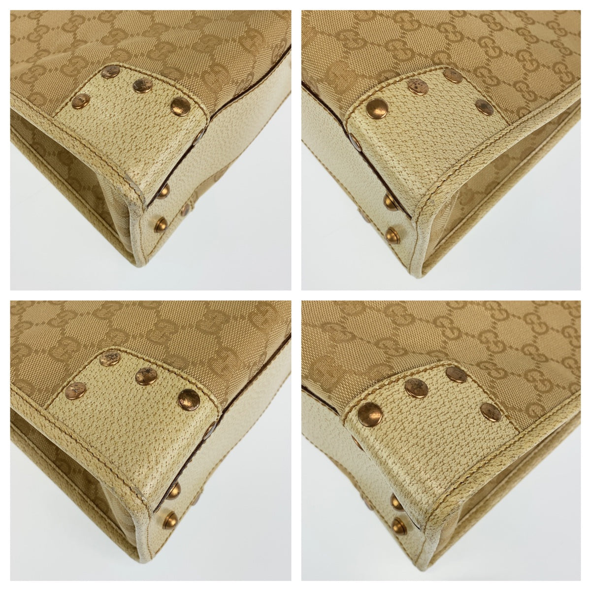GUCCI Tote Bag 214397 Canvas, Leather Beige Ivory Gold Metal Tote Bag Shoulder Bag GG canvas Women