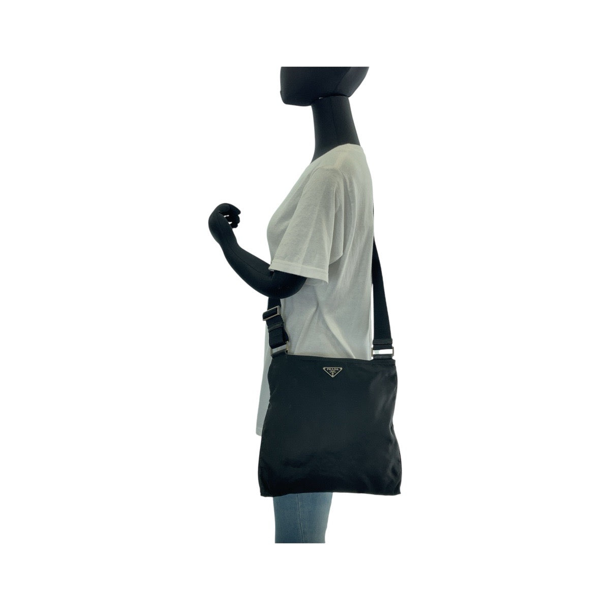 PRADA Shoulder Bag Nylon Black SilverMetal Shoulder Bag pochette Test Triangle With logo Women