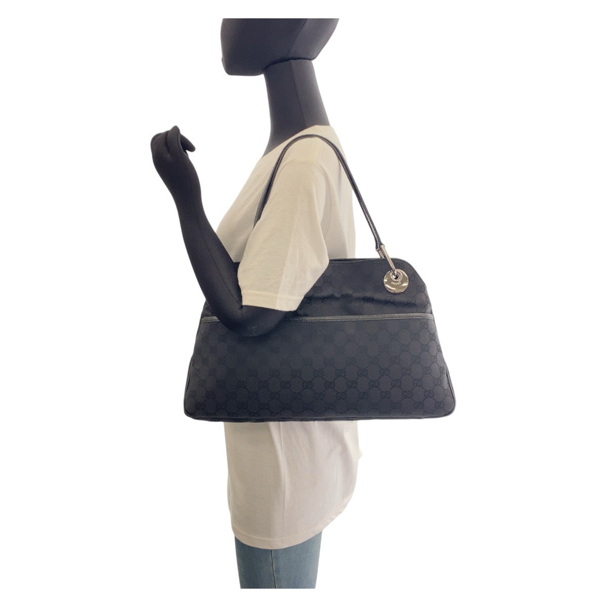 GUCCI Tote Bag 121023 GG canvas, leather Black SilverMetal Tote Bag Shoulder Bag Women