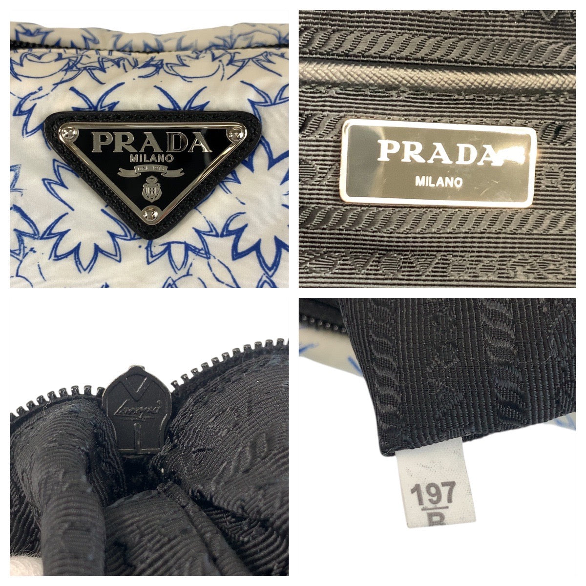 PRADA Tote Bag Nylon, Leather White blue black Tote Bag Shoulder Bag 2way Women