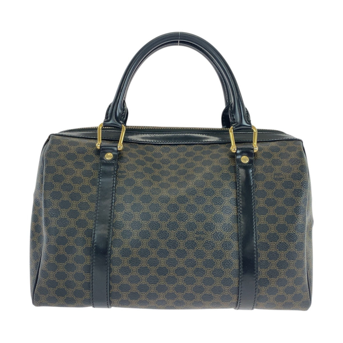CELINE Handbag DM00/1 PVC Brown Black Gold Metal Handbag Boston Duffel bag Macadam Women
