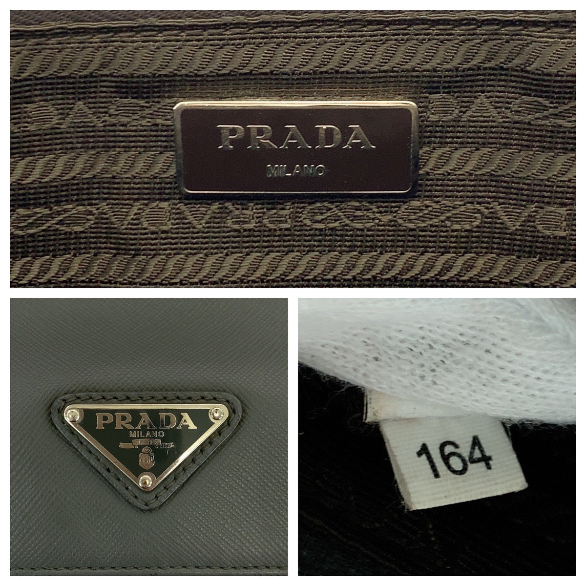 PRADA Business bag VR0078  leather Grey SilverMetal Business bag handbag Safiano Triangle With logo Women