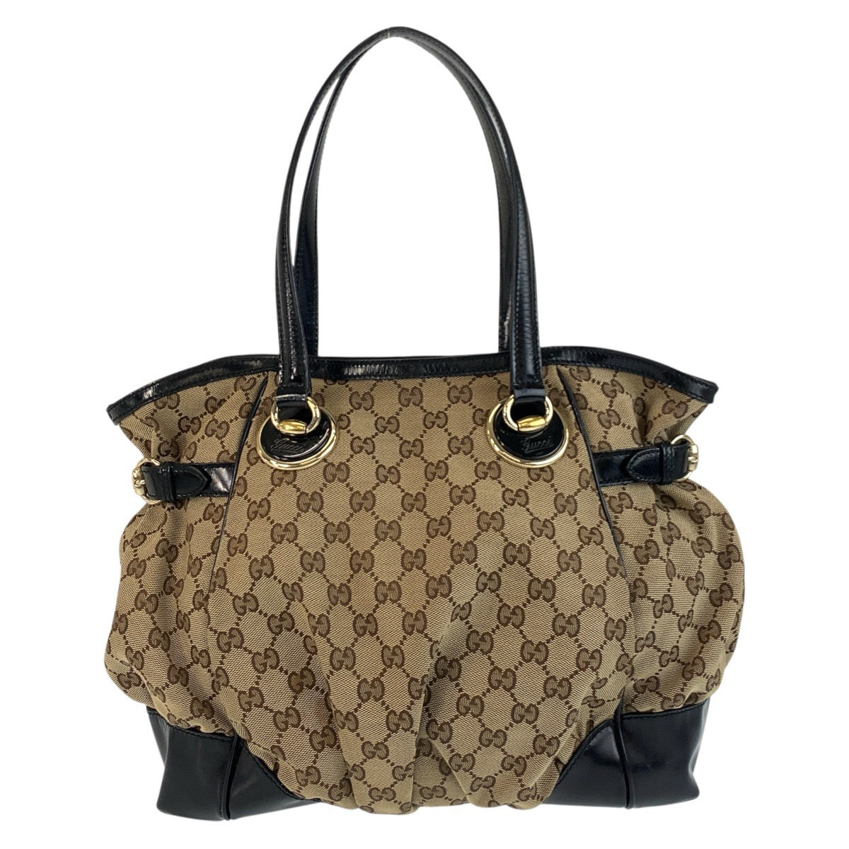 GUCCI Tote Bag 203529 GG canvas, leather Beige Black Gold Metal Tote Bag Shoulder Bag Women
