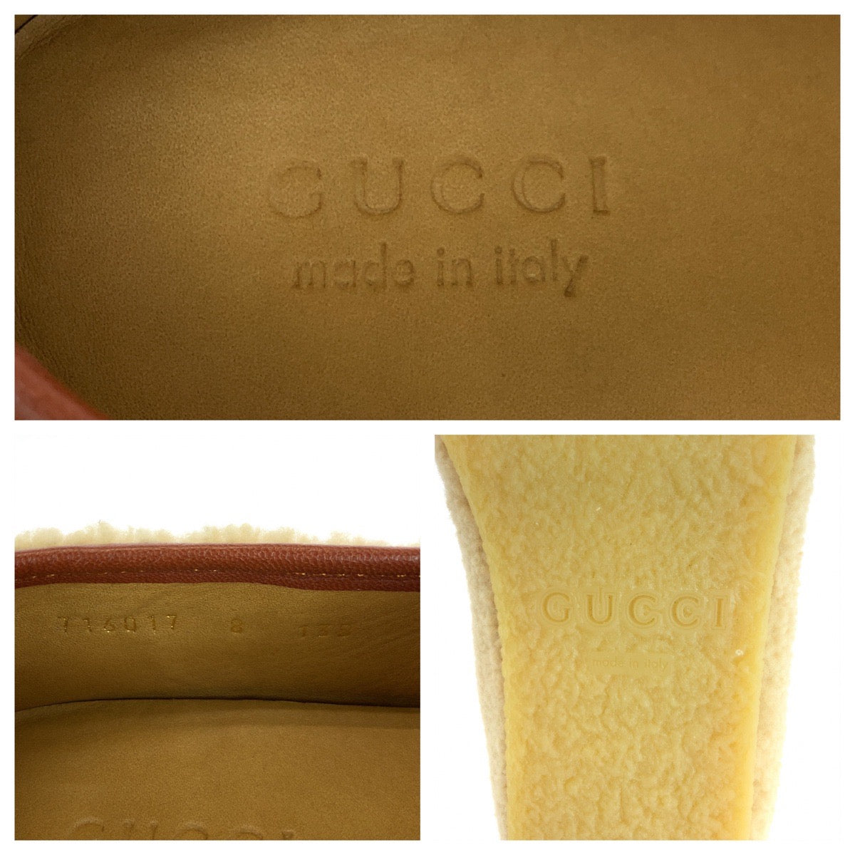 GUCCI loafers 716017 Mouton Brown Gold Metal Loafer moccasin Horsebit Mouton Women 8