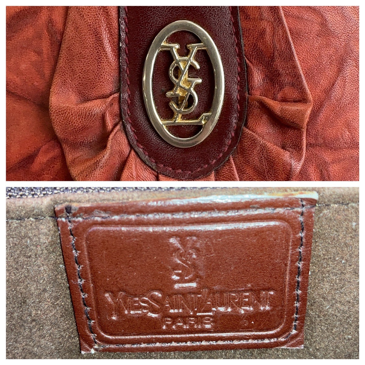Yves Saint Laurent Shoulder Bag leather Red Gold Metal Shoulder Bag pochette YSL Women