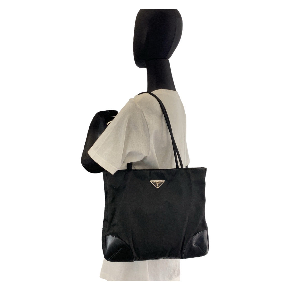 PRADA Tote Bag Nylon Black SilverMetal Tote Bag Shoulder Bag Test Triangle With logo Women