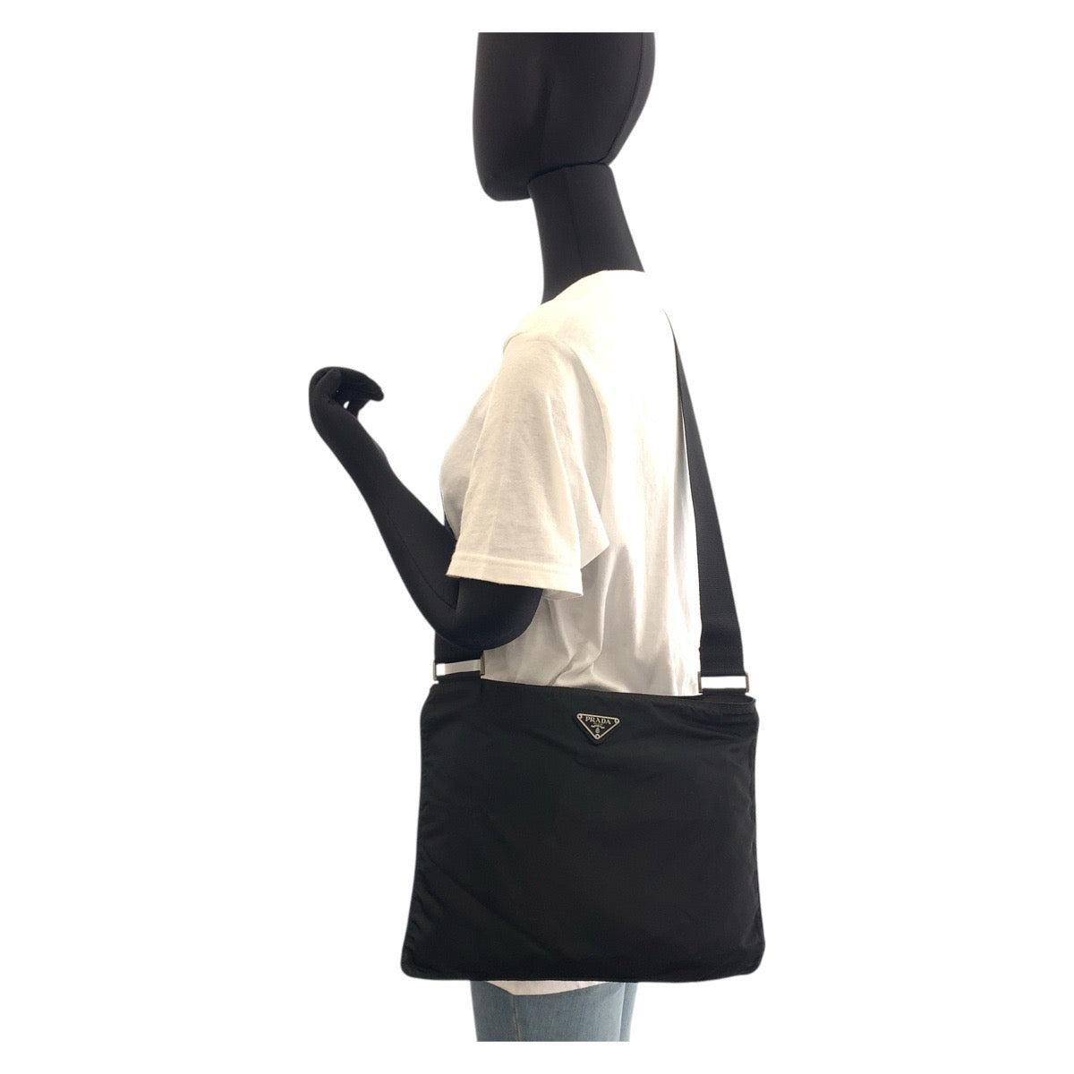 PRADA Shoulder Bag Nylon Black SilverMetal Shoulder Bag Messenger bag Test Triangle With logo Women