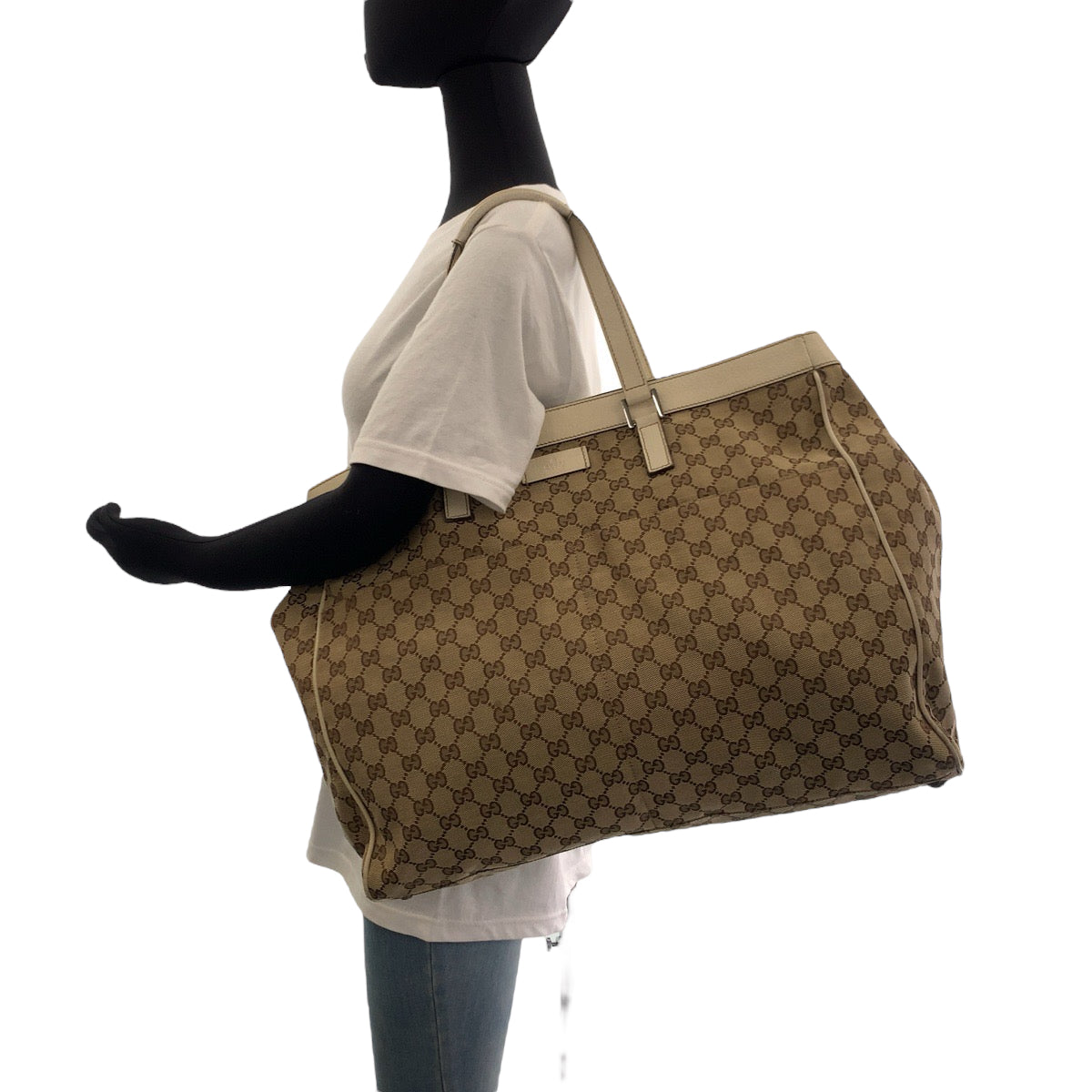 GUCCI Tote Bag 153213 GG canvas Beige White SilverMetal Tote Bag Shoulder Bag Women