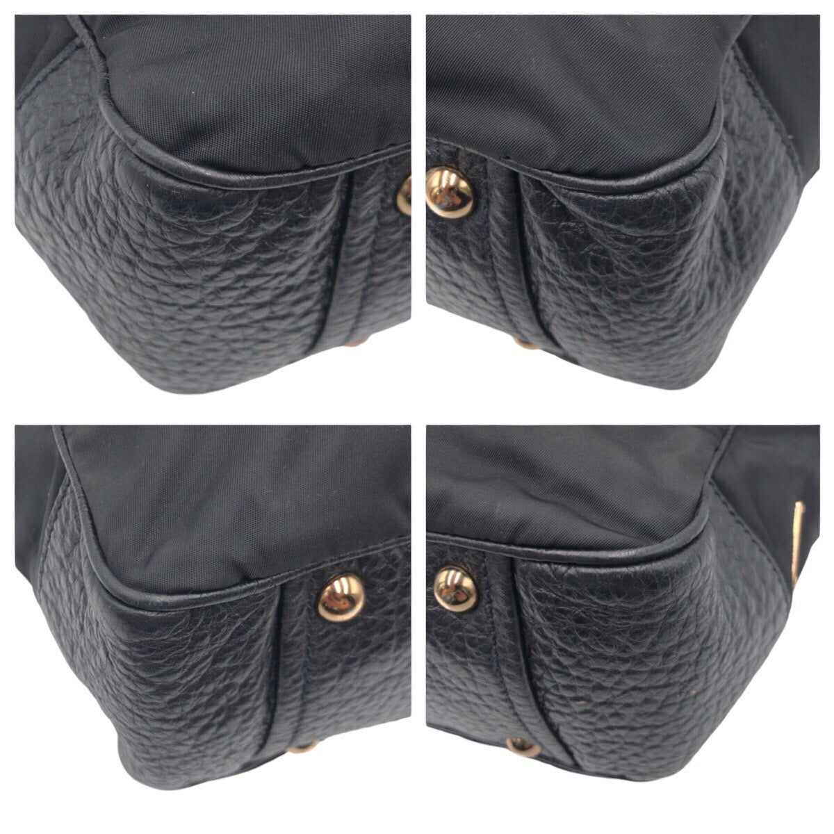 PRADA Shoulder Bag Nylon, Leather black Tote Bag Shoulder Bag Vitello Dino Tessuto Triangular logo Women