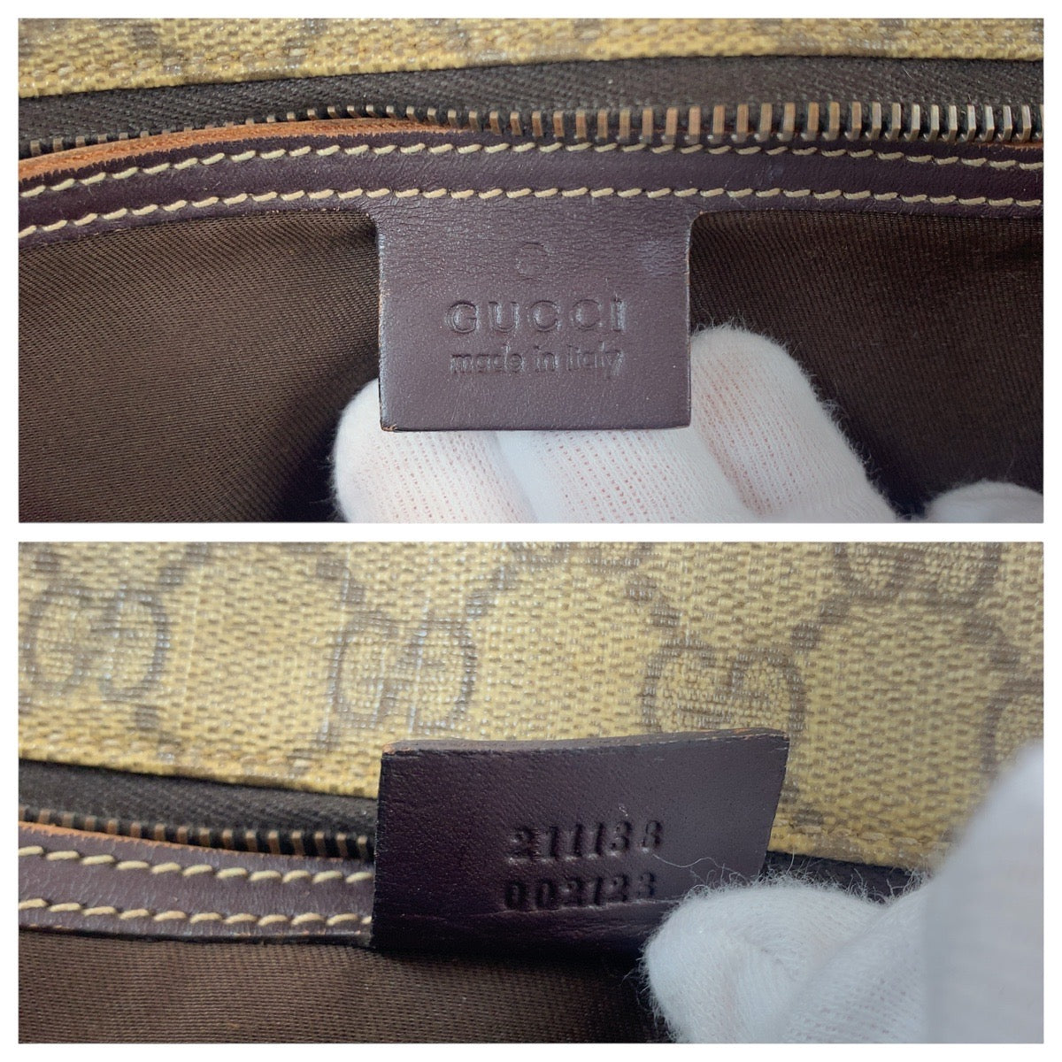 GUCCI Tote Bag 211138 GG Supreme canvas, leather Brown Silver Metal Tote Bag handbag Women