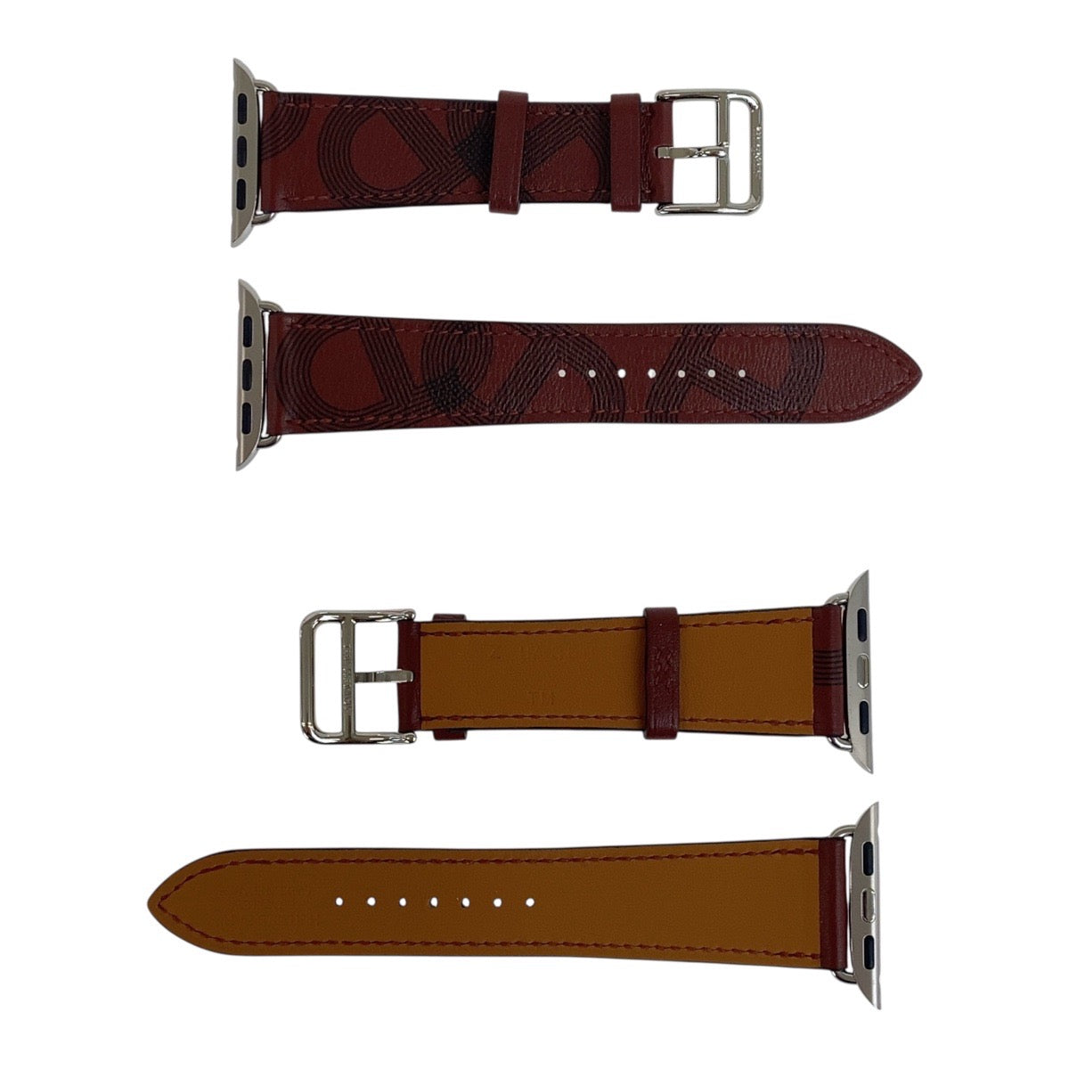 HERMES Watches Leather.Stainless Steel wine-red Apple Watch Band 1.5" Circuit H Single Tour Women(Unisex)