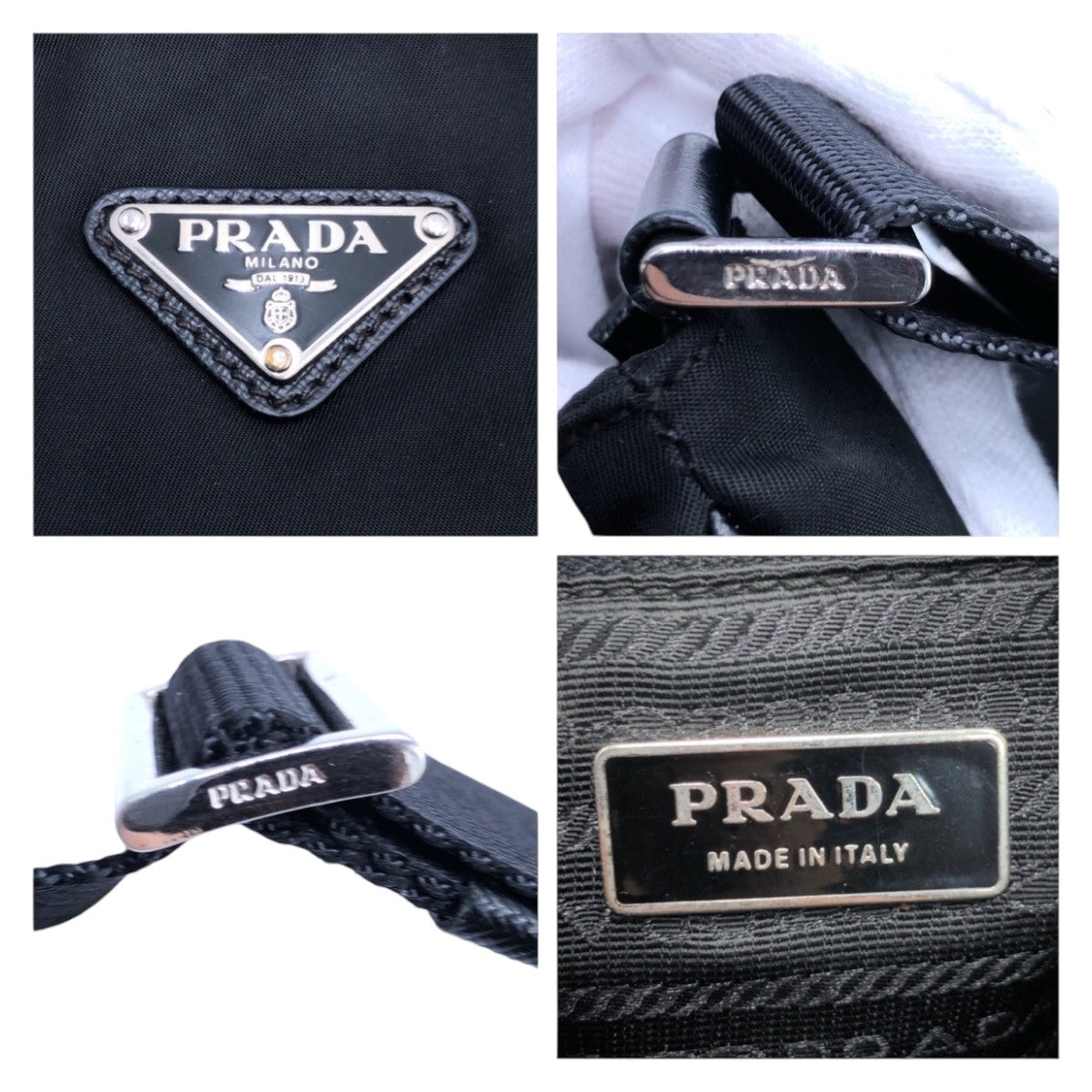 PRADA Shoulder Bag Nylon Black Silver Metal Shoulder Bag pochette Test Triangle With logo Women