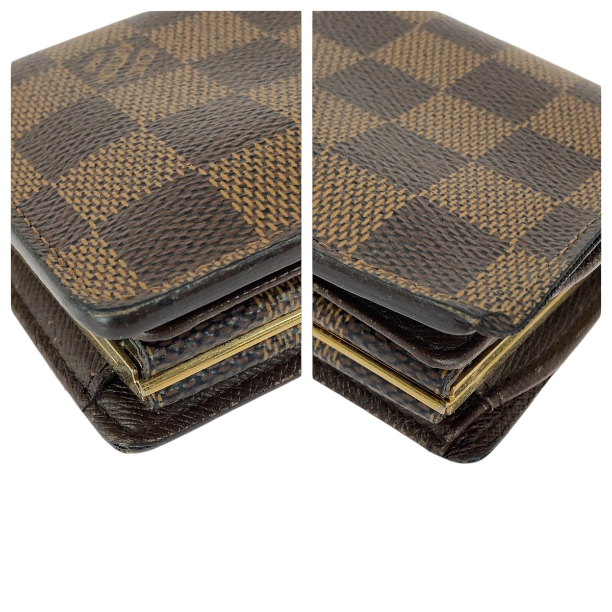 LOUIS VUITTON Bifold Wallet N61674 PVC Brown Gold Metal Purse Folding Wallet Compact Wallet Damier Ebene Portefeuille Viennoiserie Women