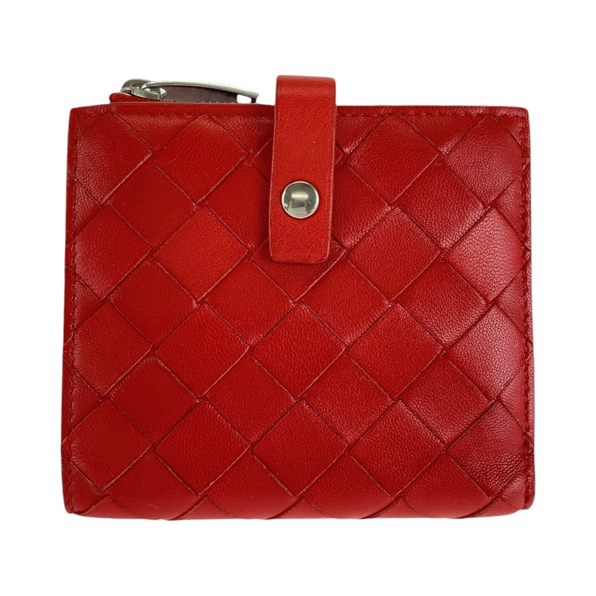 BOTTEGAVENETA Bifold Wallet leather Red Silver Metal Folding wallet Compact wallet MAXI INTRECCIATO Women