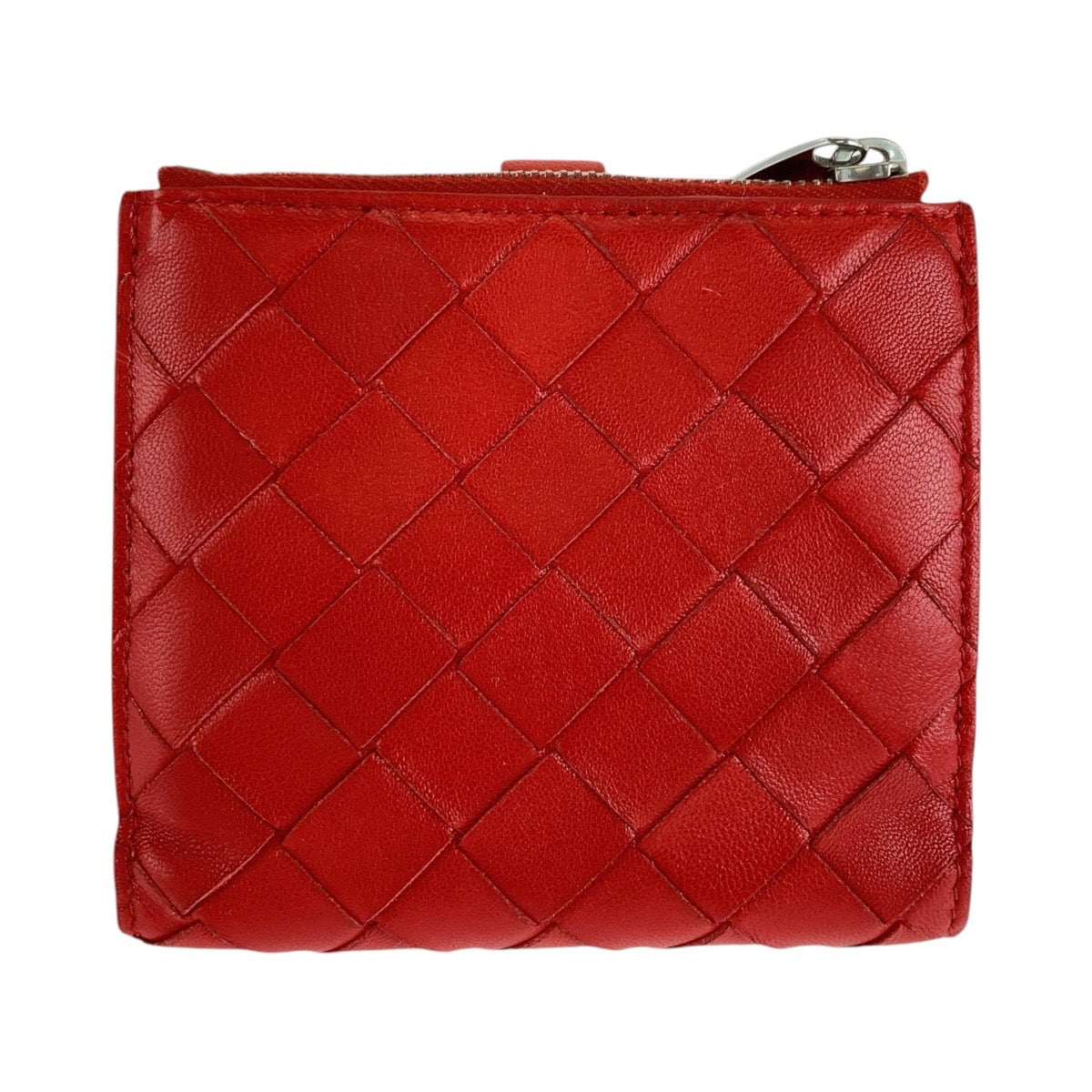 BOTTEGAVENETA Bifold Wallet leather Red Silver Metal Folding wallet Compact wallet MAXI INTRECCIATO Women