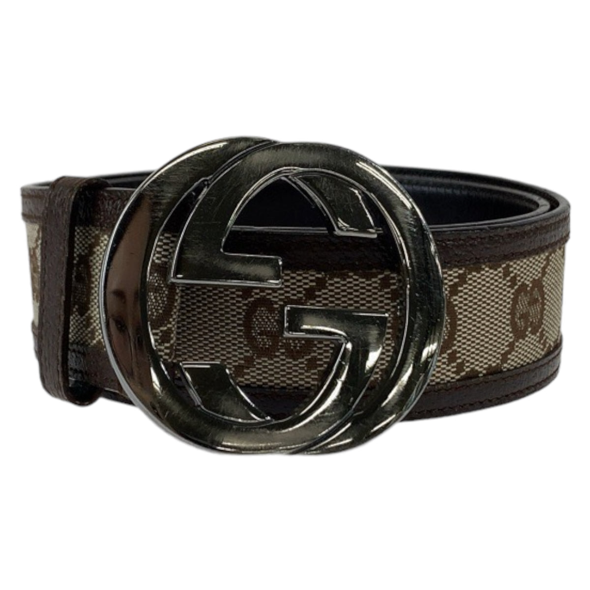 GUCCI belt 114876 GG canvas, leather Brown Belt GG buckle Interlocking mens 30