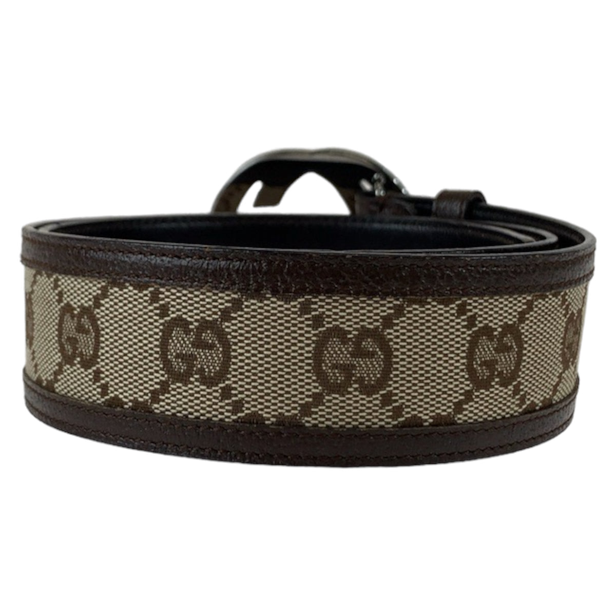 GUCCI belt 114876 GG canvas, leather Brown Belt GG buckle Interlocking mens 30