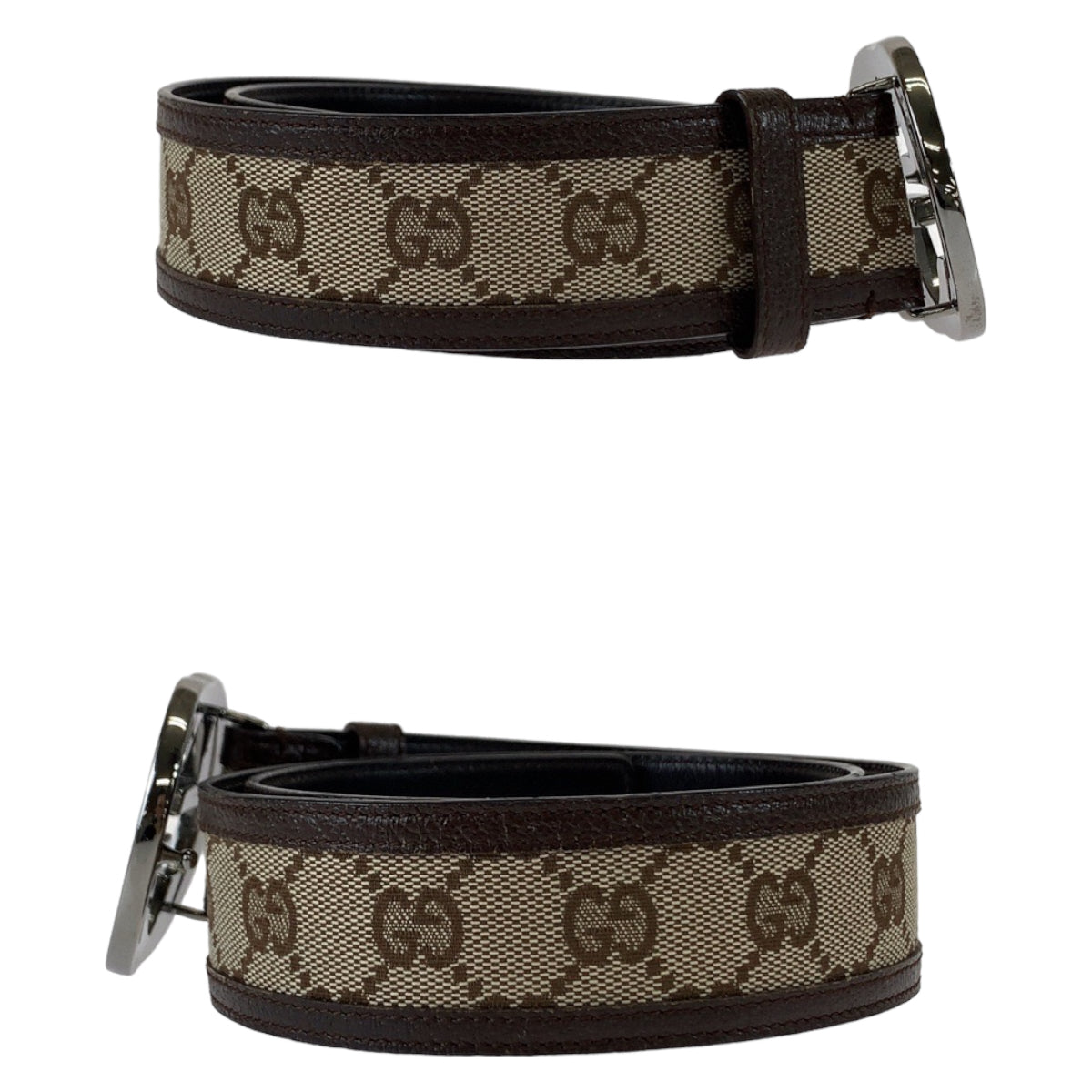 GUCCI belt 114876 GG canvas, leather Brown Belt GG buckle Interlocking mens 30