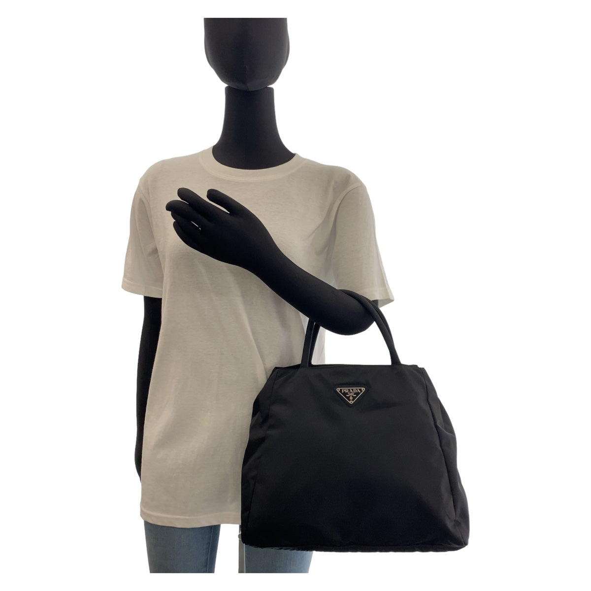 PRADA Tote Bag Nylon Black Silver Metal Tote Bag handbag Test Triangle With logo Women