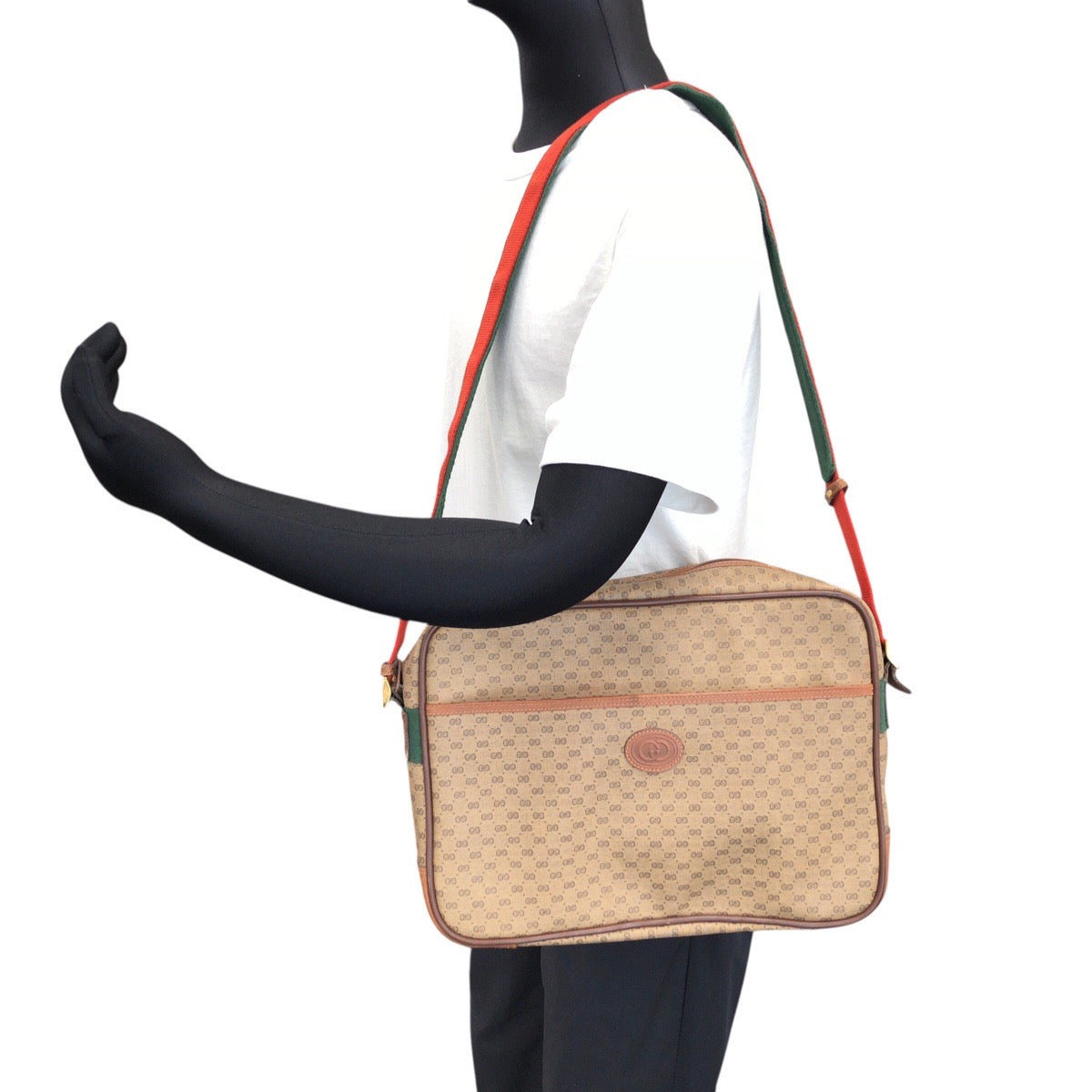GUCCI Shoulder Bag 019 39 0107 PVC Brown Gold Metal Crossbody Shoulder Bag Unisex Old Gucci Shelly Line mens