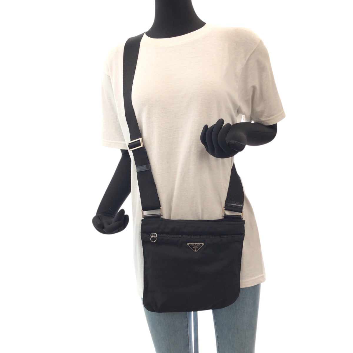 PRADA Shoulder Bag Nylon Black SilverMetal Crossbody Shoulder Bag Unisex Test Triangle With logo Women(Unisex)