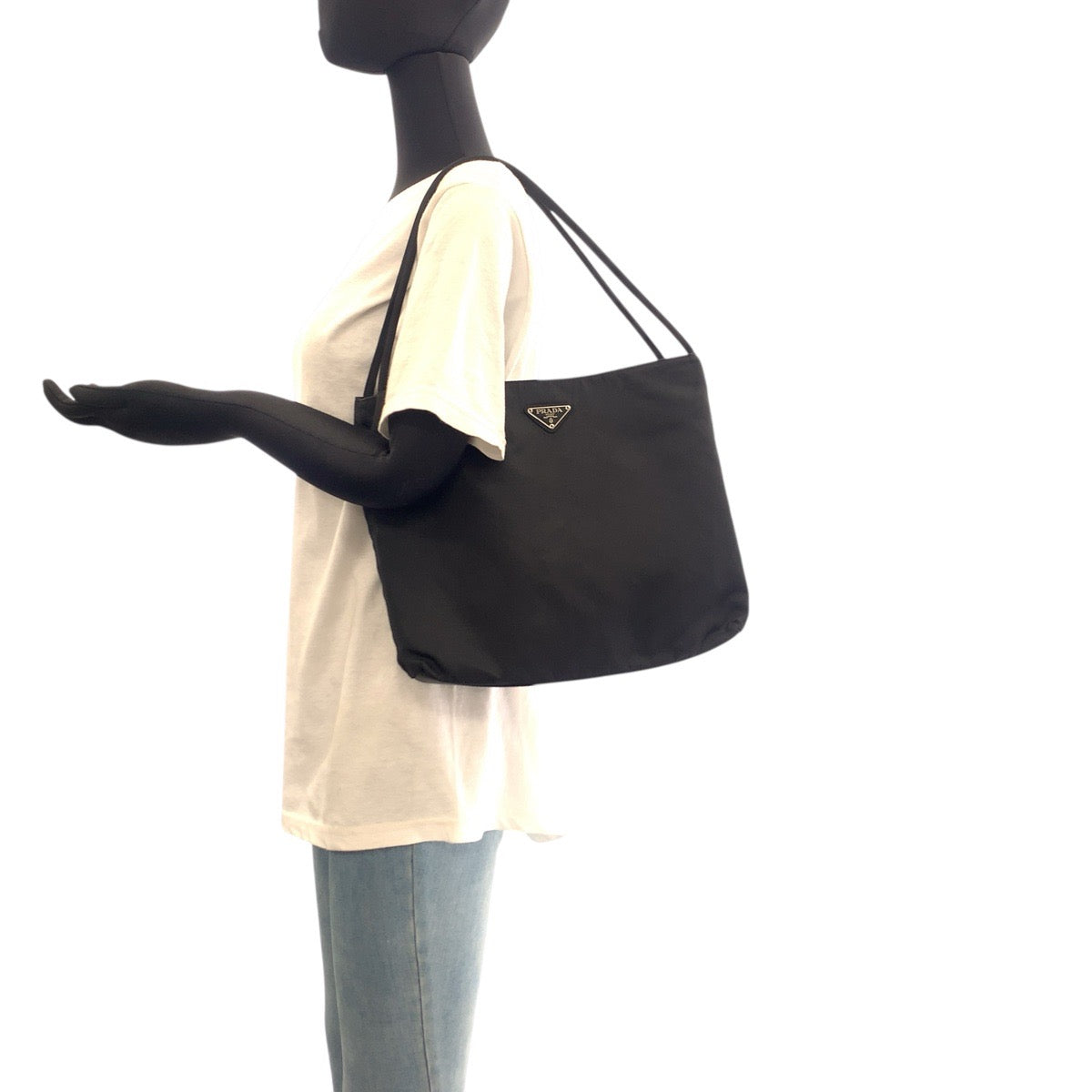PRADA Tote Bag Nylon black Tote Bag Shoulder Bag Test Triangle With logo Women