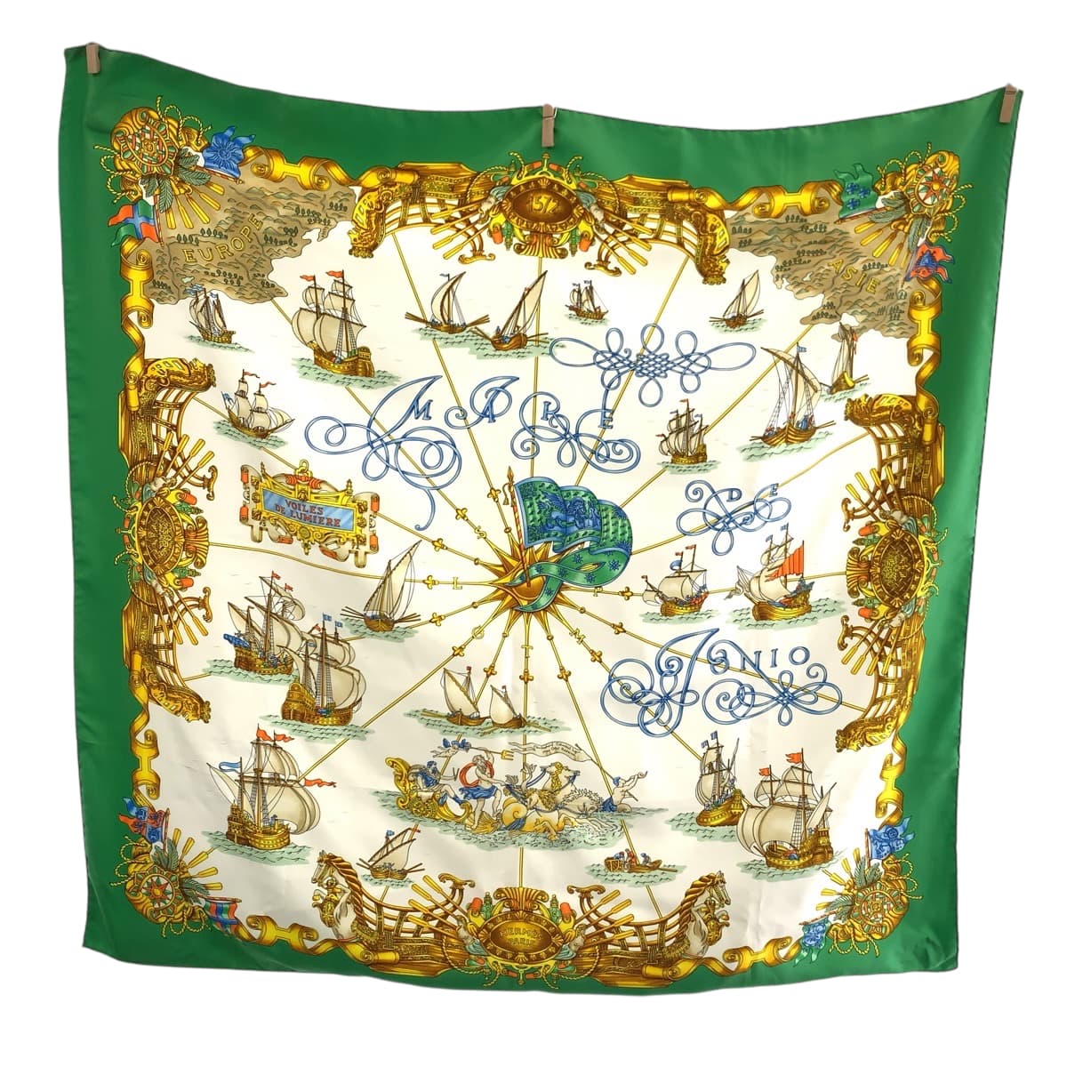 HERMES scarf silk Green multicolor Large format Calfskin Carre90 VOILES DE LUMIERE Women