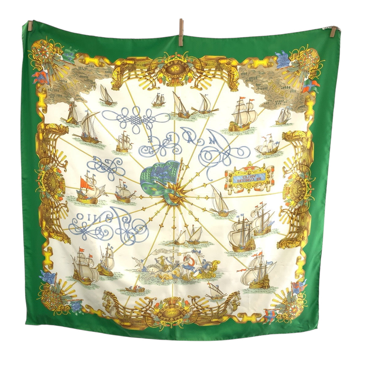 HERMES scarf silk Green multicolor Large format Calfskin Carre90 VOILES DE LUMIERE Women