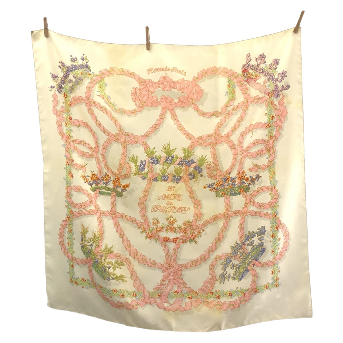HERMES scarf silk Ivory pink Scarf Large Scarf LE SACRE DU PRINTEMPS Carre90 Women