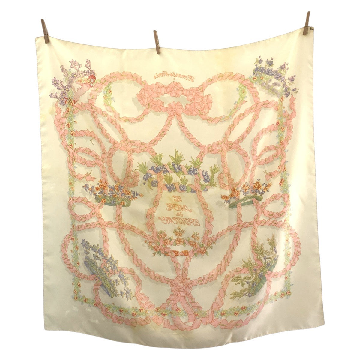 HERMES scarf silk Ivory pink Scarf Large Scarf LE SACRE DU PRINTEMPS Carre90 Women