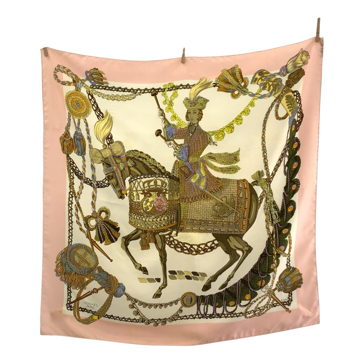 HERMES scarf silk Pink multicolor Scarf Large Scarf Timpanist Carre90 Women