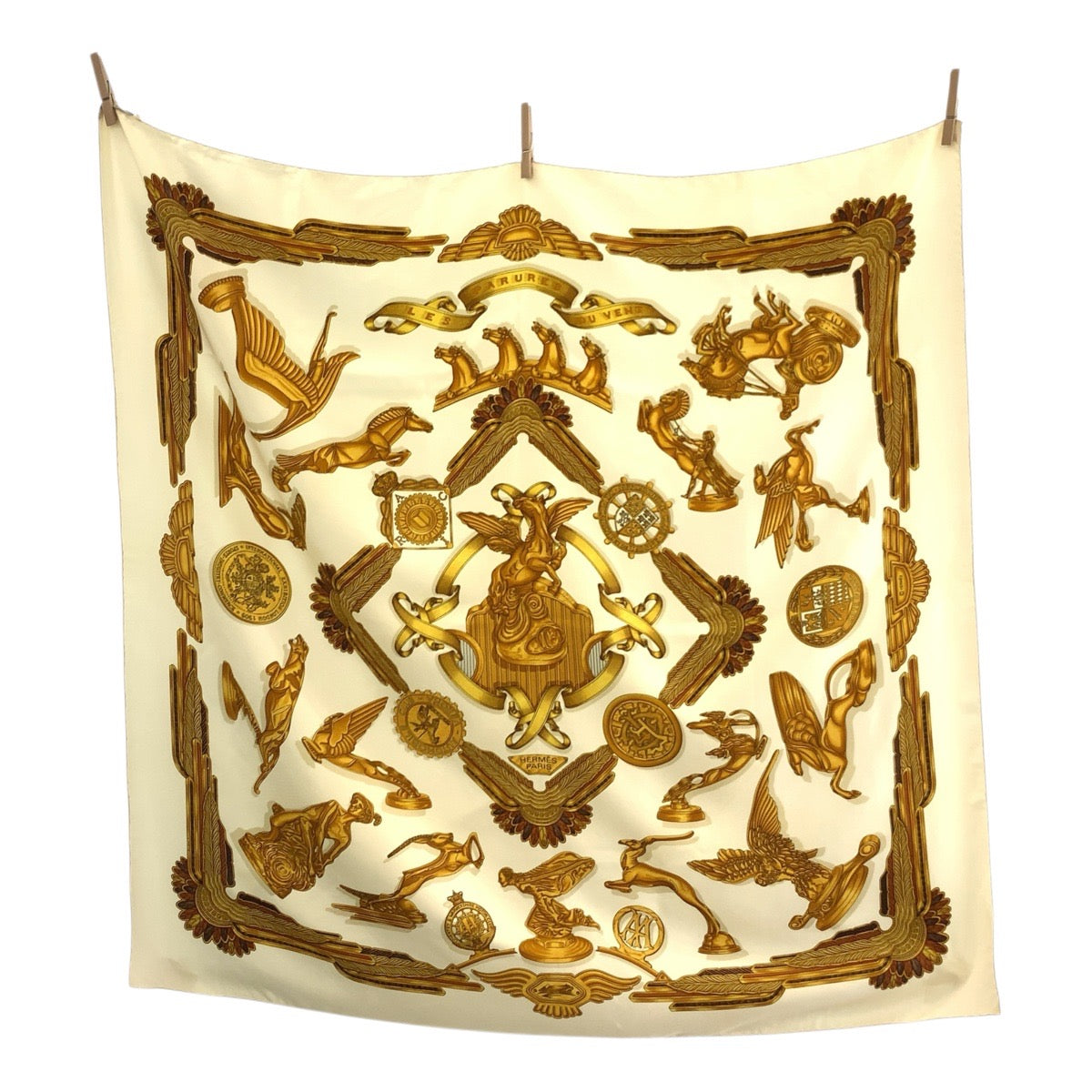 HERMES scarf silk beige Scarf Large Scarf LES PARURES DU VENT Carre90 Women