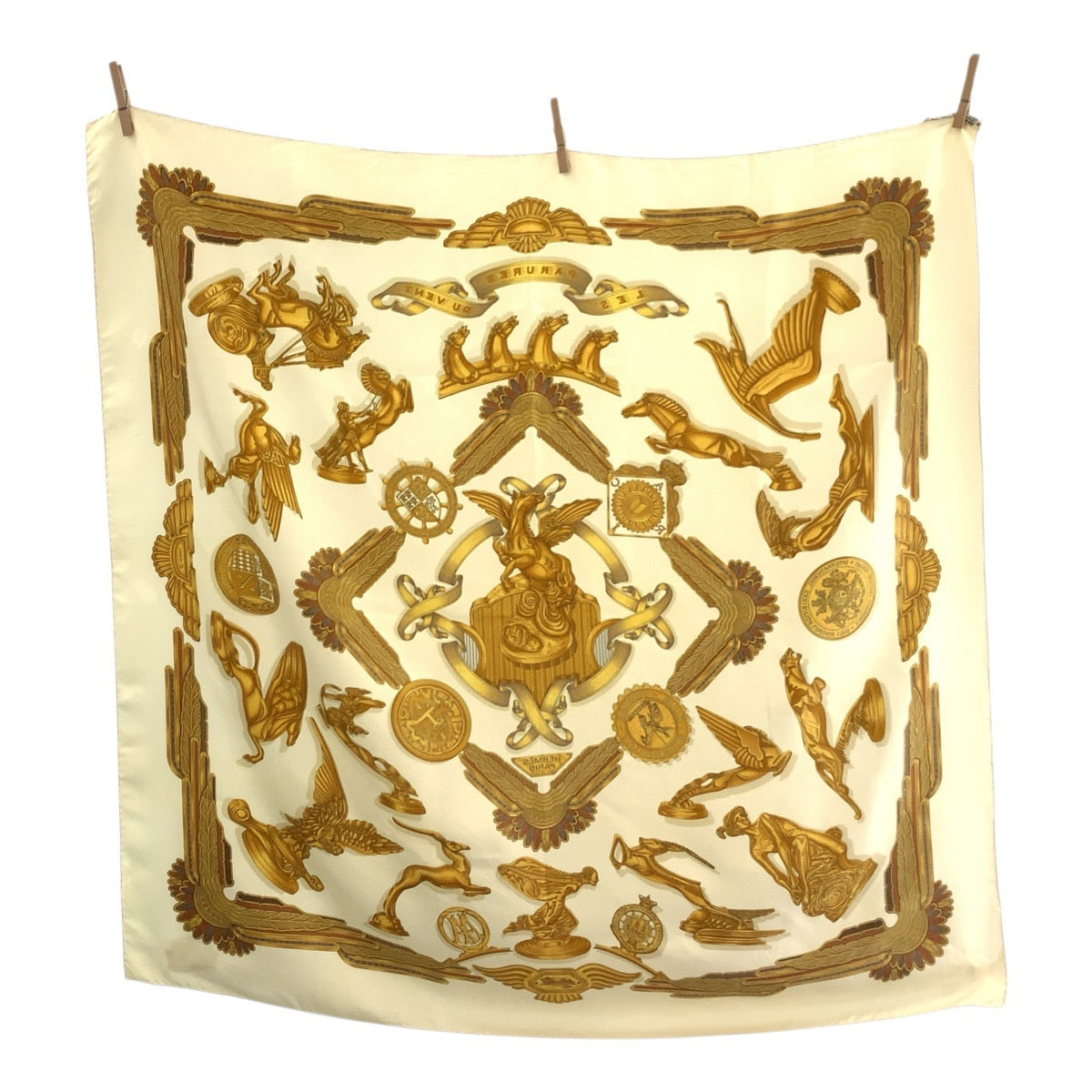 HERMES scarf silk beige Scarf Large Scarf LES PARURES DU VENT Carre90 Women