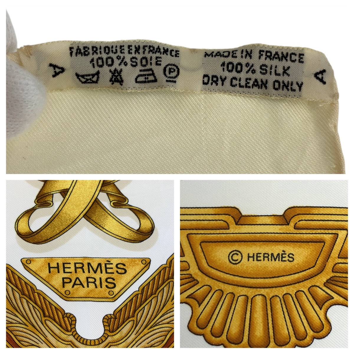 HERMES scarf silk beige Scarf Large Scarf LES PARURES DU VENT Carre90 Women