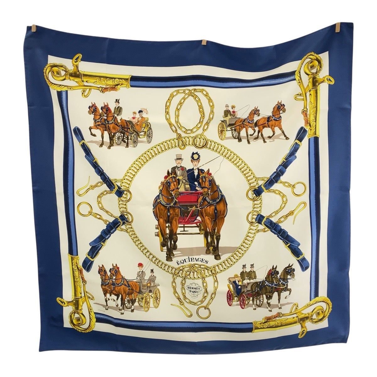 HERMES scarf silk Blue multicolor Carre90 EQUIPAGES Women