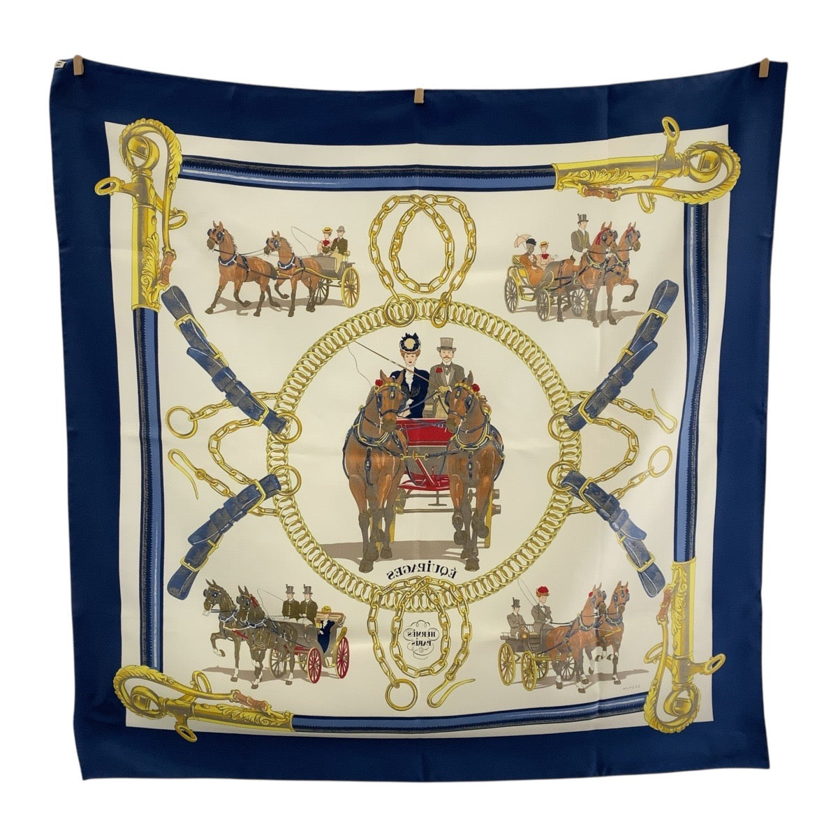 HERMES scarf silk Blue multicolor Carre90 EQUIPAGES Women