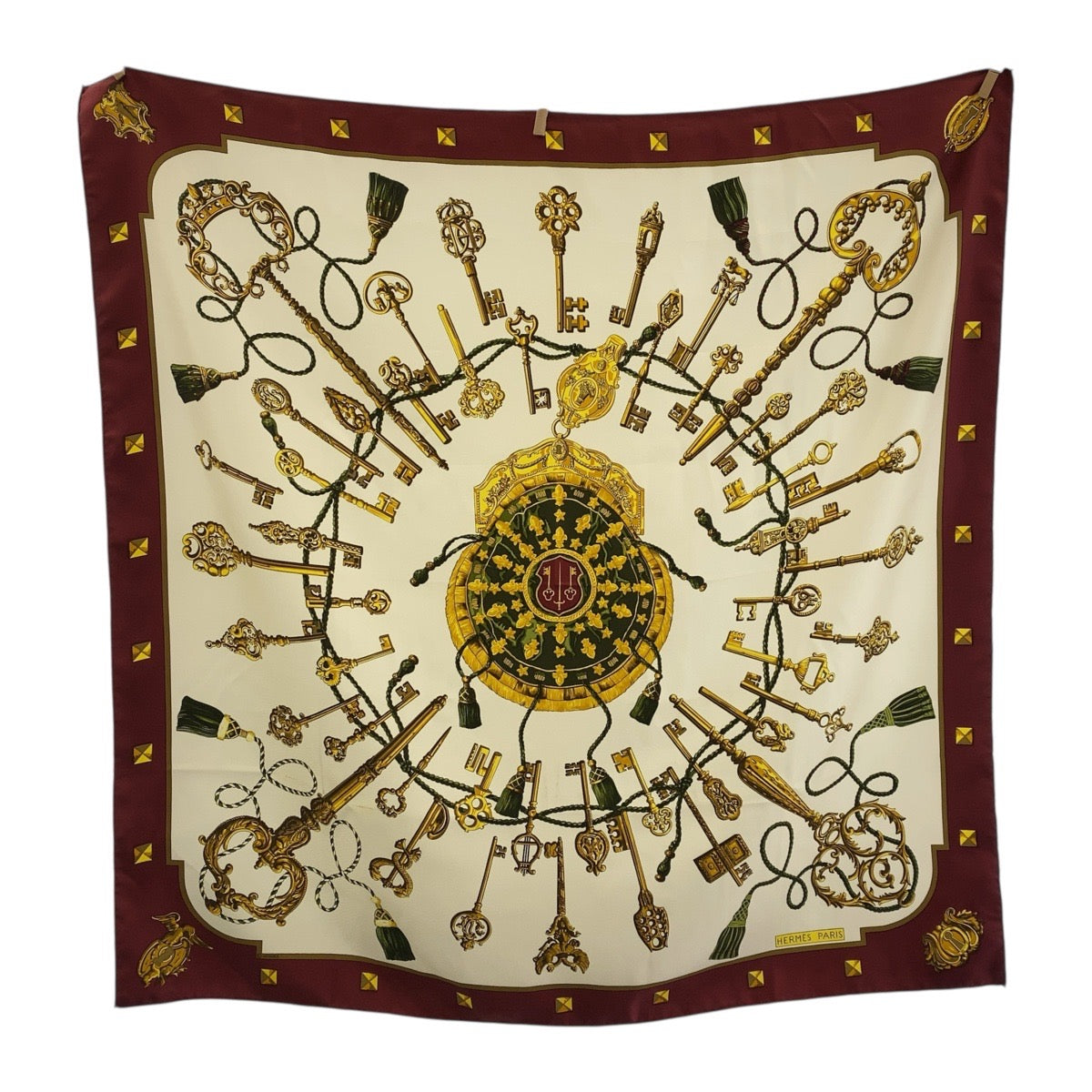 HERMES scarf silk Gold multicolor Carre90 LESCLES Women