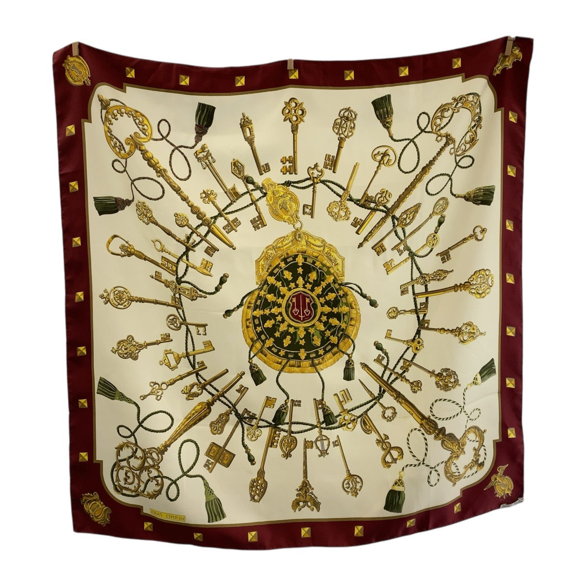 HERMES scarf silk Gold multicolor Carre90 LESCLES Women