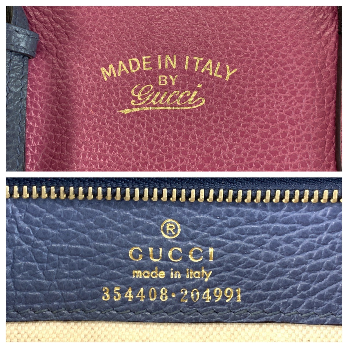 GUCCI Tote Bag 354408 leather Pink Blue Gold Metal Swing