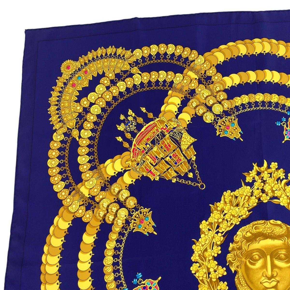 HERMES scarf silk Navy yellow Scarf Large Scarf KOSMIMA Carre90 Women