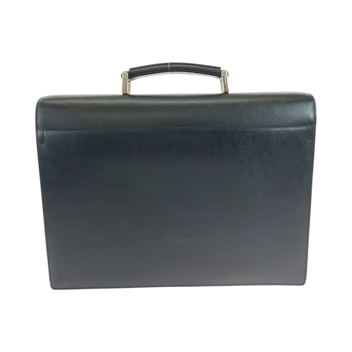 PRADA Business bag leather Black SilverMetal Business bag handbag Safiano logo mens
